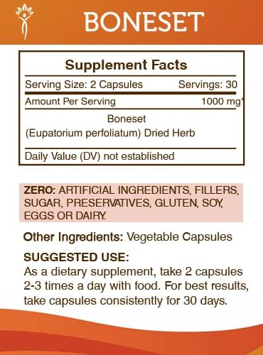 Secrets of the Tribe Boneset 60 Capsules, Dried Herb (Eupatorium perfoliatum) in Vegetable Capsules