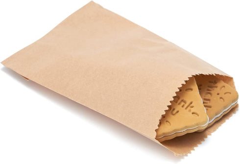 Volanic 100PCS 3X5 Inch Kraft Paper Bags, Small Flat Party Favor Bag for Bakery Cookies Sandwich Soap Packing