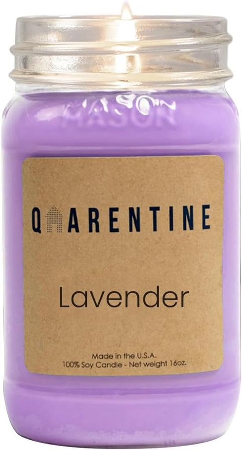 Qarentine 100% Therapy(16oz) Organic Soy Wax Lavender Scented Vegan Candle | Floral & Sweet Aroma | Pure Soy