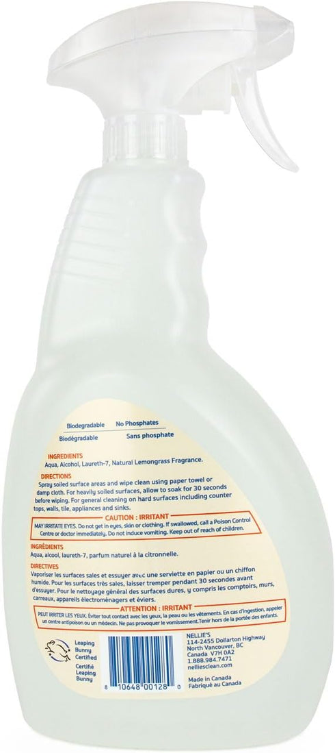 Nellie's All-Purpose Cleaner - Lemongrass Scent - Multi-Surface Cleaning for Kitchens, Bathrooms, and More