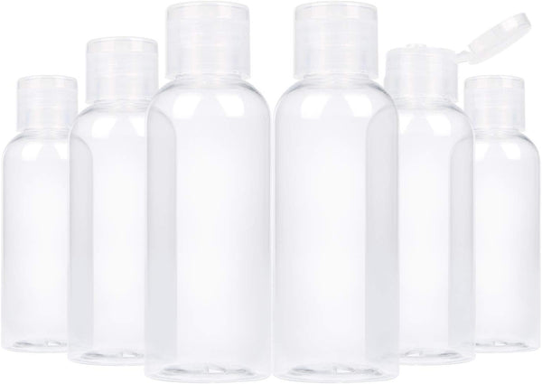 TRENDBOX 6 Pack Plastic Empty Bottles with Flip Cap for Shampoo, Lotions, Liquid Soap, Cream (2 oz / 60 ml)