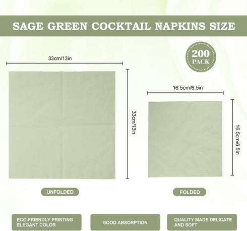 zjdbset 200 Pcs Sage Green Guest Napkin Paper Disposable Sage Green Hand Towels Beverage Napkin Paper for Bathroom