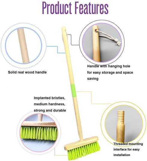 Kids Broom with Wooden Handle, Small Broom for Housekeeping Cleaning