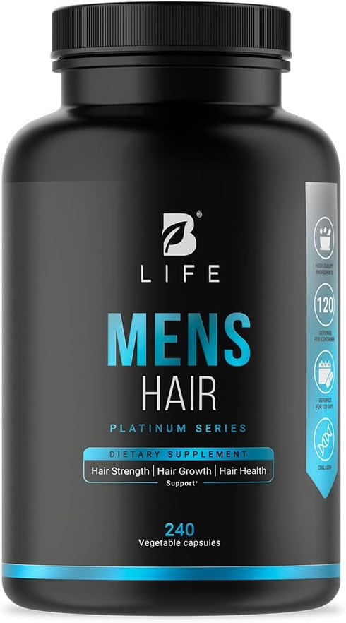 Men's Hair Supplement with Biotin, Selenium, Zinc, Collagen, Vitamins A, C, E, B5, D3, 240 Caps - 120 Days, Hair Growth