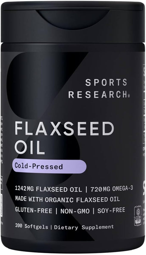 Sports Research Extra Strength Flaxseed Oil Softgels, 1242mg, Plant Based Omega-3, 200 Count