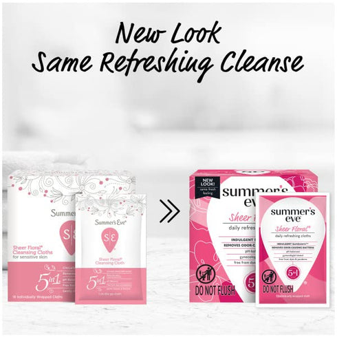 Summer's Eve Sheer Floral Daily Refreshing Feminine Wipes, 16 Count, Removes Odor, pH Balanced, (Pack of 2)