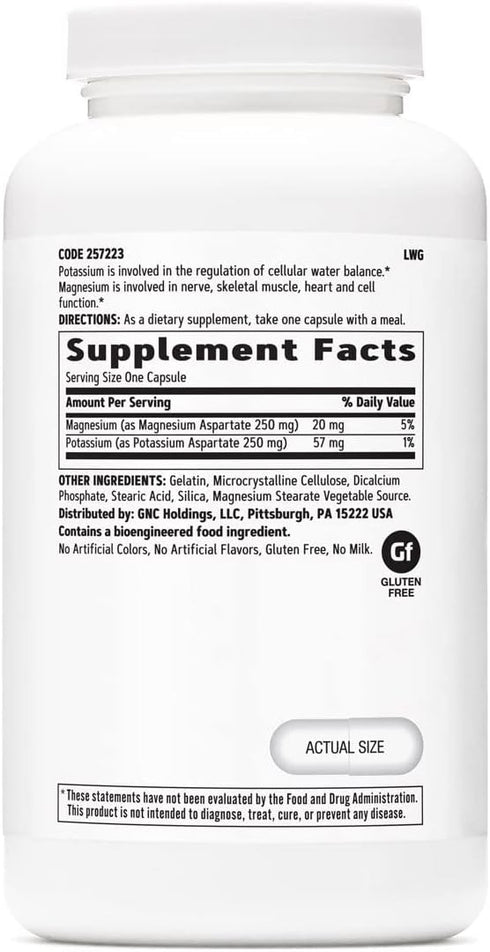 GNC Potassium & Magnesium Aspartate 250mg - 240 Capsules for Dietary Supplement