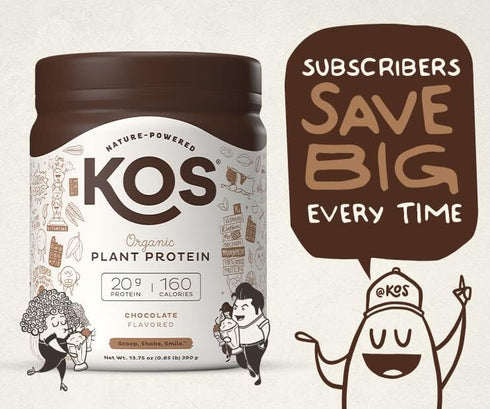 KOS Vegan Protein Powder, Chocolate USDA Organic - Low Carb Pea Protein Blend, 10 Servings