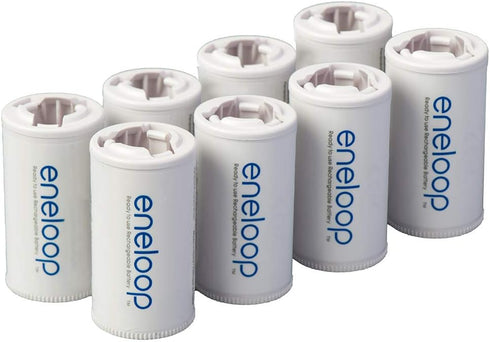Eneloop Panasonic BQ-BS2E8SA C Size Battery Adapters for Ni-MH Rechargeable AA Battery Cells, 8 Pack