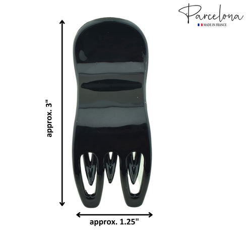 Parcelona French Simply Bear Paw Black Medium 3" Celluloid Side Slide In Jaw Hair Claw Clip for Women