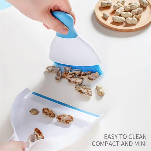 Dust Pan Broom Brush Set, Small Broom and Dustpan for Home Cleaning, Mini Dustpan and Brush for Sofa, Desk, Light Blue