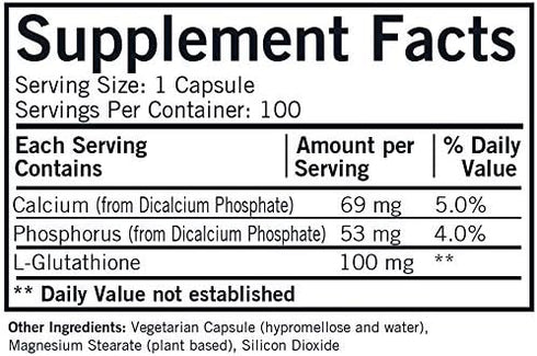 Kirkman Reduced L-Glutathione 100 mg - Hypoallergenic, 100 Vegetarian Capsules