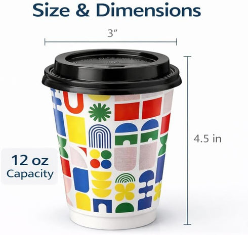 K3M 12 oz 40 Count, Insulated Hot Cups with Lids, Disposable Coffee Cups for Home, Office, Parties, Meetings, Travel