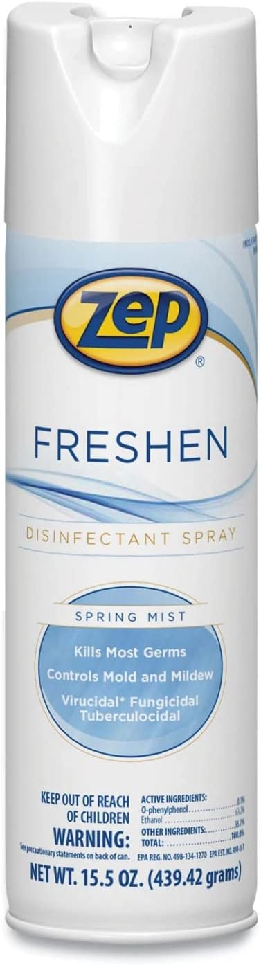 Zep Freshen Disinfectant Spray, Spring Mist, 15.5 oz Aerosol for Freshening Spaces