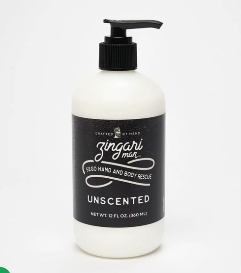 Zingari Man Sego Hand and Body Rescue, Unscented Moisturizer for Dry Skin, Thick Shea Butter Lotion, 12 FL OZ