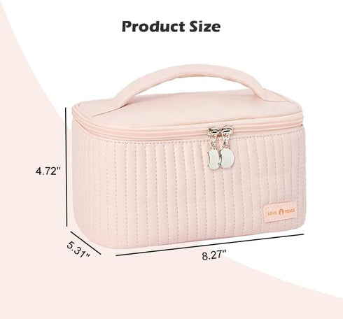 Makeup Bag, Travel Cosmetic Case with Brush Organizer, Double-way Zipper Beauty Bag for Skincare Products (Pink)