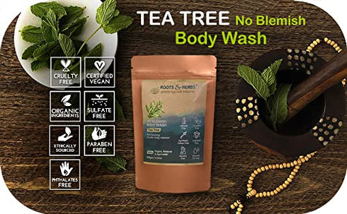 ROOTS AND HERBS Tea Tree Body Wash - Non-Foaming Shower Powder for Men & Women, Natural Antibacterial Cleanser