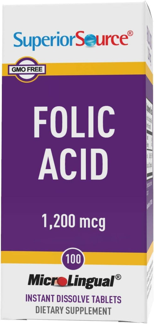 Superior Source Folic Acid Vitamin B9 1200 mcg | MicroLingual Instant Dissolve Tablets, 100 Count