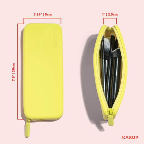 MAKUP Silicone Makeup Bag, Zipper Brush Holder for Organizing Cosmetics and Tools, Washable Pouch for Travel
