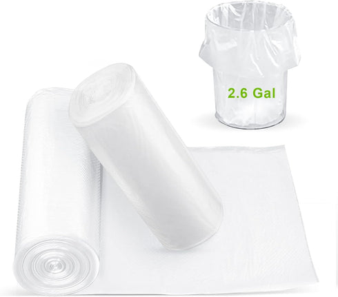 100 Clear 2.6 Gallon Small Trash Bags (White) for Home, Office, Kitchen, Bathroom