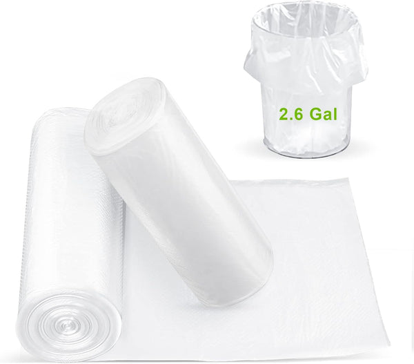 100 Clear 2.6 Gallon Small Trash Bags (White) for Home, Office, Kitchen, Bathroom