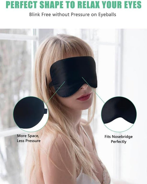 BeeVines Sleep Mask, 2 Pack 100% Real Natural Pure Silk Eye Masks with Adjustable Strap for Sleeping, Mulberry Silk Eye