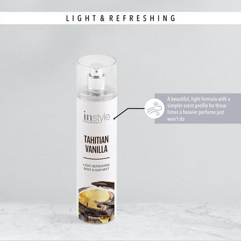 Instyle Fragrances Body & Hair Mist | Tahitian Vanilla Scent, Vegan, Paraben Free, 8 Fl Oz Spray