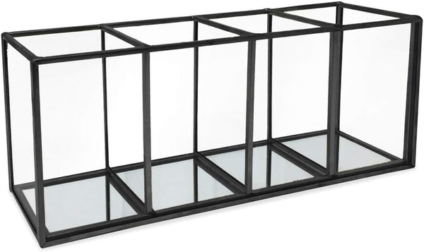 Isaac Jacobs Vintage Style Brass and Glass 4-Compartment Organizer with Mirror Base for Makeup, Office, Bathroom,
