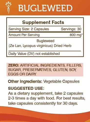 Secrets of the Tribe Bugleweed 800 mg Dried Herb, 60 Capsules (Lycopus Virginicus)