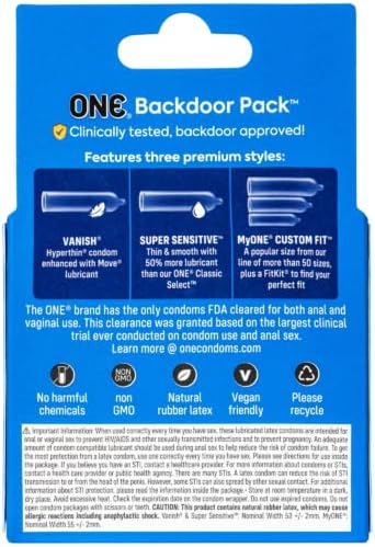 Pack, 3 Count ONE Backdoor Three Condom Styles Lubricated Latex Condoms with Silver Pocket Case
