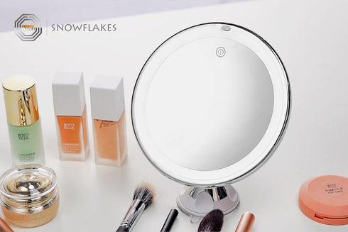 Snowflakes 10x Magnifying Lighted Makeup Mirror with Lights, Suction Cups, 360° Swivel, Touch Control
