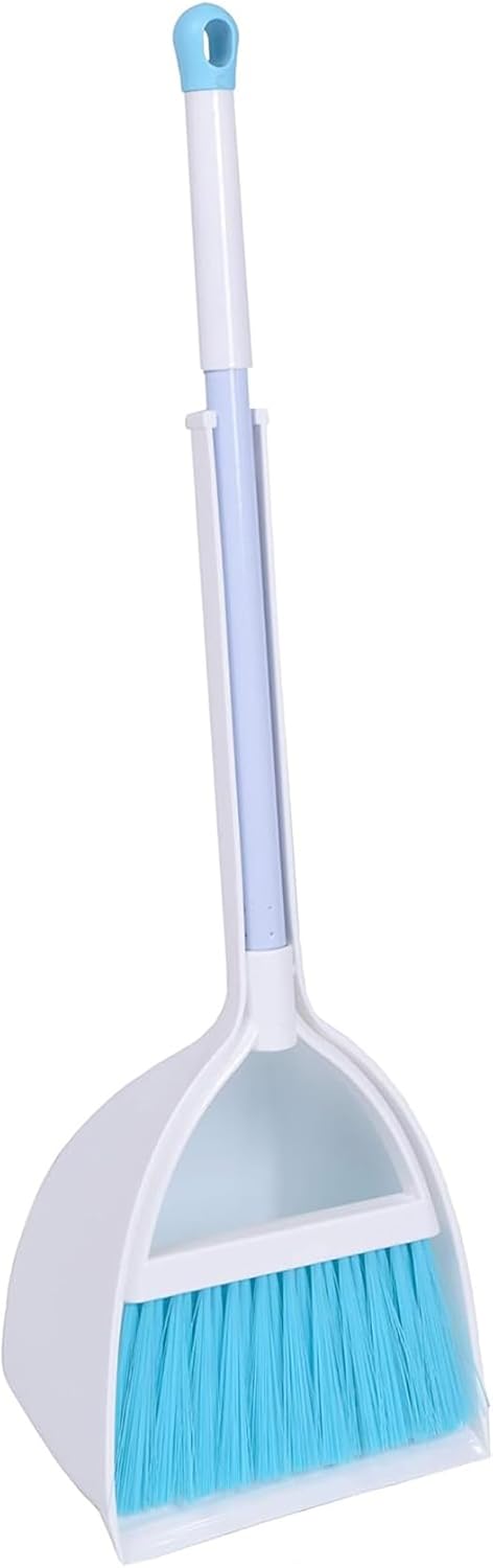 Mini Broom and Dustpan for Home Kitchen Sweeping, Kids (White+Blue)