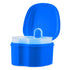 Denture Cup Dental Retainer Case - Dark Blue Cleaning Holder with Strainer Basket for Mouthguard Storage