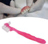 Double Sided Denture Cleaning Brush, Portable Plaque Removal Toothbrush for Home & Travel (Pink)