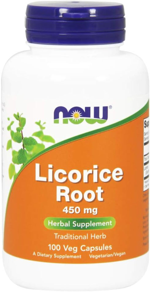 Licorice Root (Glycyrrhiza glabra) 450 mg, Herbal Supplement, 100 Veg Capsules by NOW Supplements