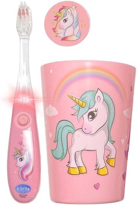 Lily's Home Kids Flashing Timer Toothbrush with Soft Bristles, Rising Cup & Cover - Fun 2-Min Light-Up