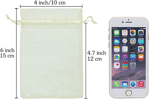 HRX Package Organza Bags 4x6 inch, 100pcs Mesh Jewelry Pouches for Christmas Wedding Giveaways
