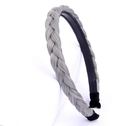 Plaited Braided Headband Hair Band, Synthetic Braid Hairpieces for Women Girl, 0.7 Inch (Smoky Gray)