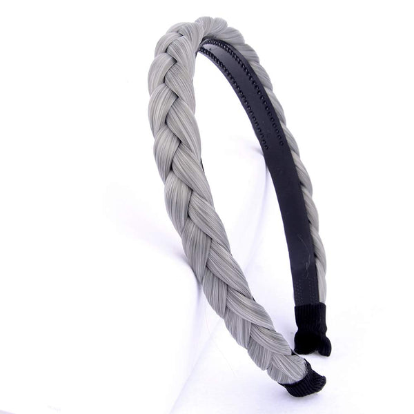 Plaited Braided Headband Hair Band, Synthetic Braid Hairpieces for Women Girl, 0.7 Inch (Smoky Gray)