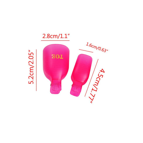 yueton Pack of 10 Reusable Toenail Nail Art Soak Off Cap Clip, UV Gel Polish Remover Tool (Hot Pink)