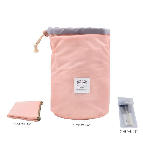 INVODA Drawstring Cosmetic Bag for Women - Portable Travel Makeup Organizer Bag (Pink)