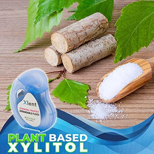 Xlent Expandable Floss, Activated Charcoal, Xylitol Natural Based Wax, Fresh Mint Flavor, 3 Count