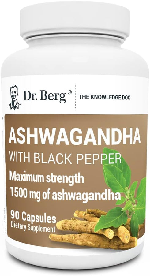 Dr. Berg Ashwagandha Capsules 1500mg - Organic Ashwagandha Root with Black Pepper from Bioperine - 90 Capsules