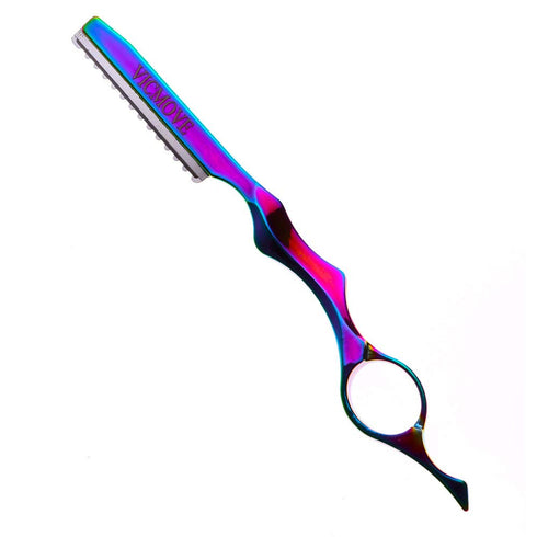 Professional Hair Styling Feather Razor + 10 Replacement Blades, Stainless Steel, Rainbow Color