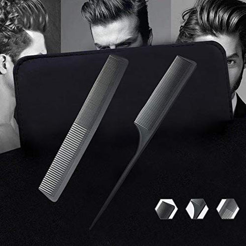 Professional Black Carbon Fiber Teasing Comb, Fine and Wide Tooth Hair Barber Comb for All Hair Types