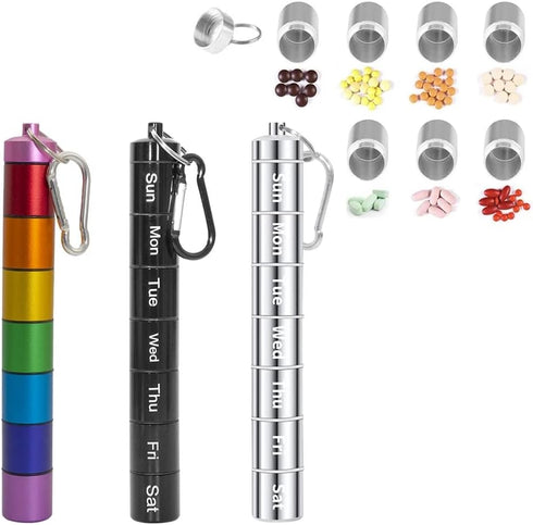 Portable Pill Case Keychain Waterproof 7 Days Pill Holder Travel Container for Outdoor Camping (Rainbow)