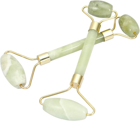 Rockcloud Natural Crystal Stone Roller Massager, Double Neck Face & Neck Massage Therapy Tool, Xiuyan Jade