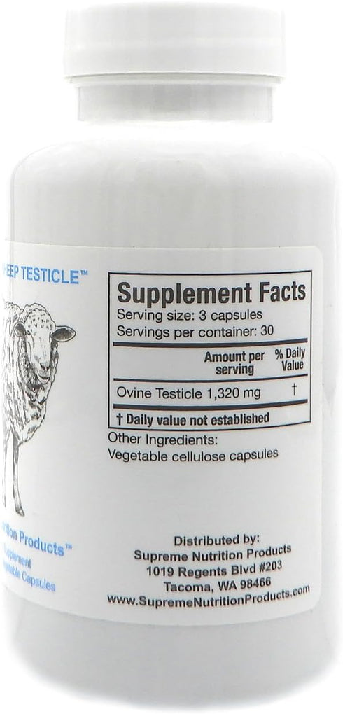 Supreme Nutrition Sheep Testicle - 100% Grass Fed and Finished in New Zealand, 90 Capsules of Pure Ovine Testicle