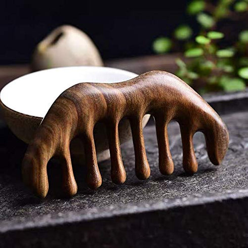 Natural Wood Wide Tooth Hair Comb, Green Sandalwood Hair Pick for Men and Women with Free Storage Pouch