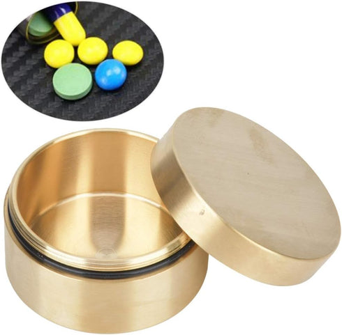 Round Storage Box Pill Case, Outdoor Waterproof Brass Container, Leakproof Mini Accessories for Travel